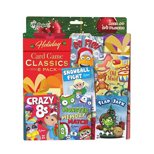 Regal Games Holiday Card Games 6-Pack: Go Fish, Crazy 8s, Old Maid, Slap Jack, Monster Memory, Snowball Fight