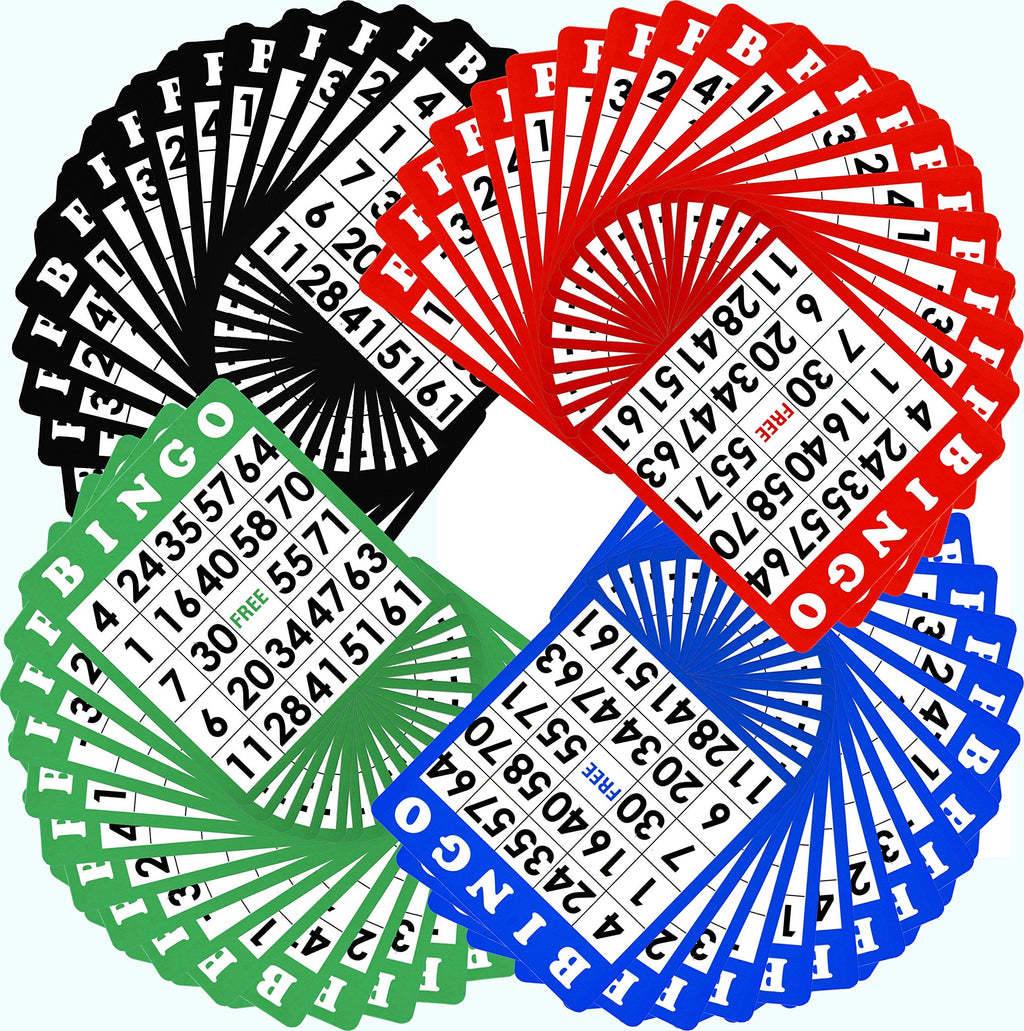 Regal Games Reusable Bingo Cards – 100 Standard Cards, 4 Colors, Easy-Read Numbers, Travel-Friendly