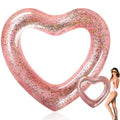 Relaxgiant Heart Pool Float - 47x39 Inflatable Rose Gold Glitter Swim Ring for Adults