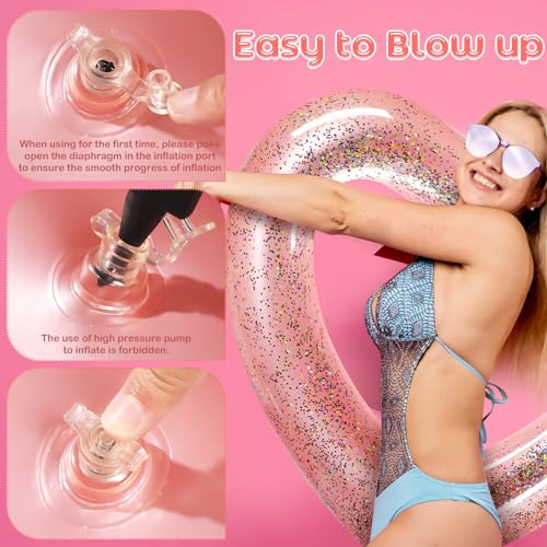Relaxgiant Heart Pool Float - 47x39 Inflatable Rose Gold Glitter Swim Ring for Adults