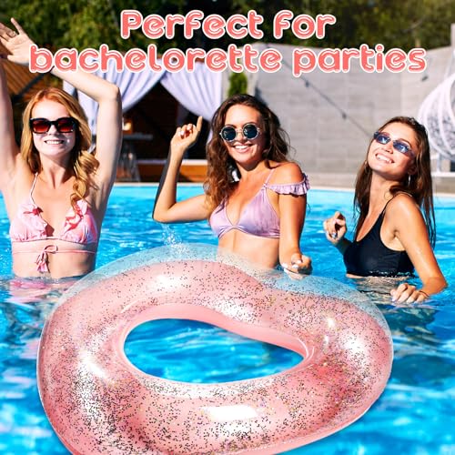 Relaxgiant Heart Pool Float - 47x39 Inflatable Rose Gold Glitter Swim Ring for Adults