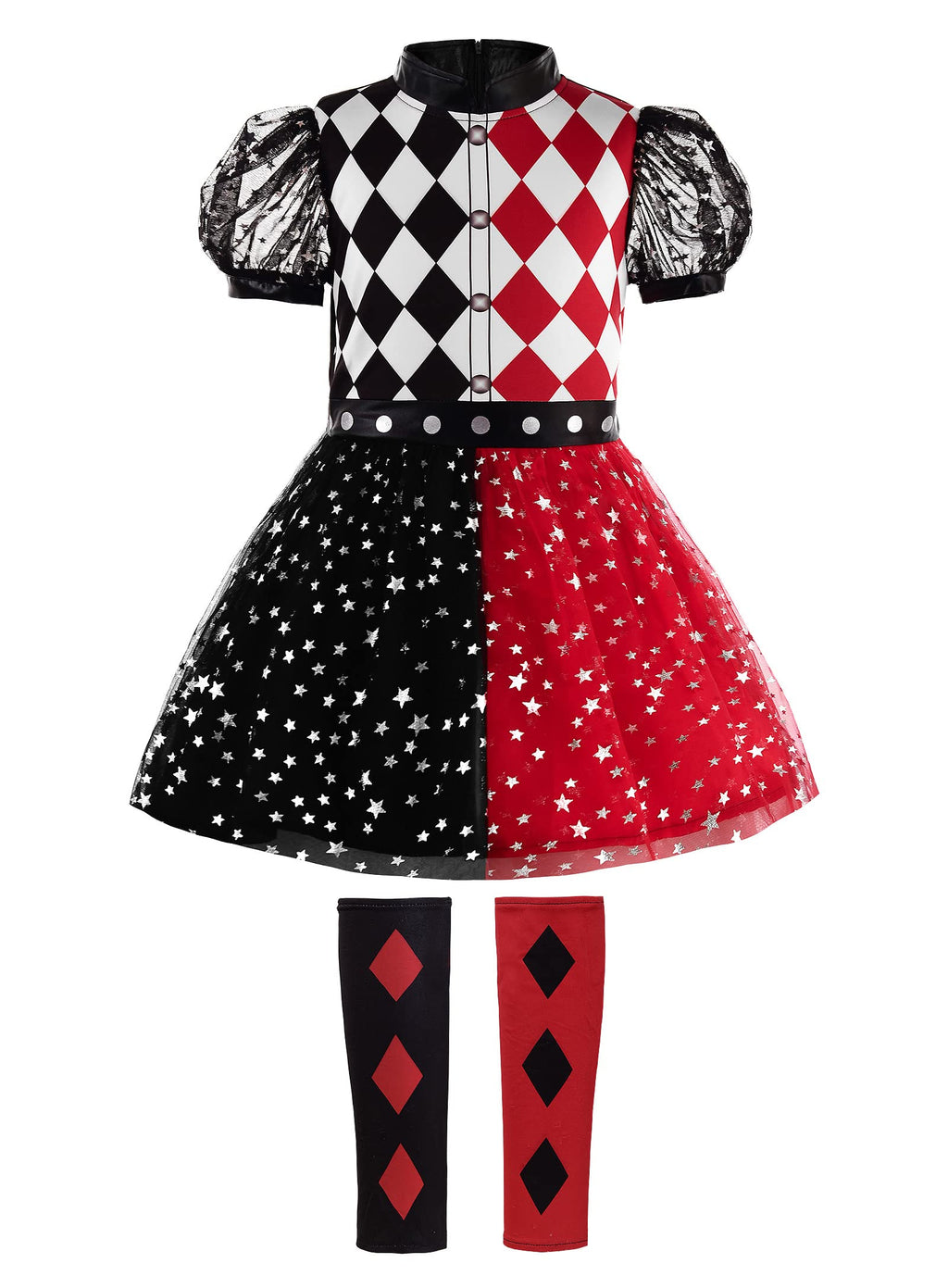 ReliBeauty Girls Clown Halloween Costume with Knee Pads - Red & Black Cosplay Dress