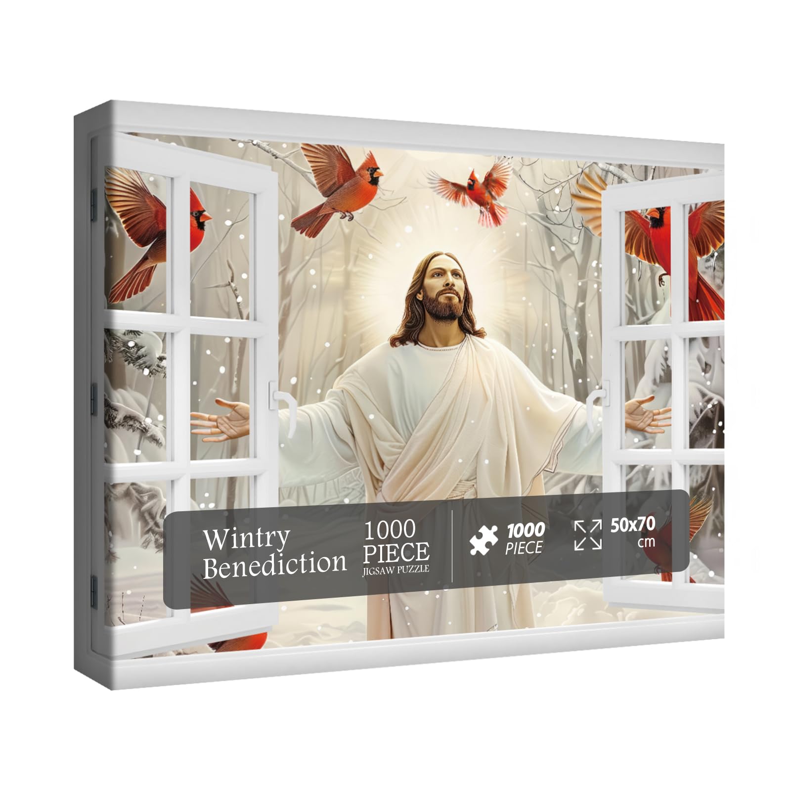 Religious 1000 Piece Jigsaw Puzzle – Winter Cardinal with Jesus Blessing – BBOLDIN