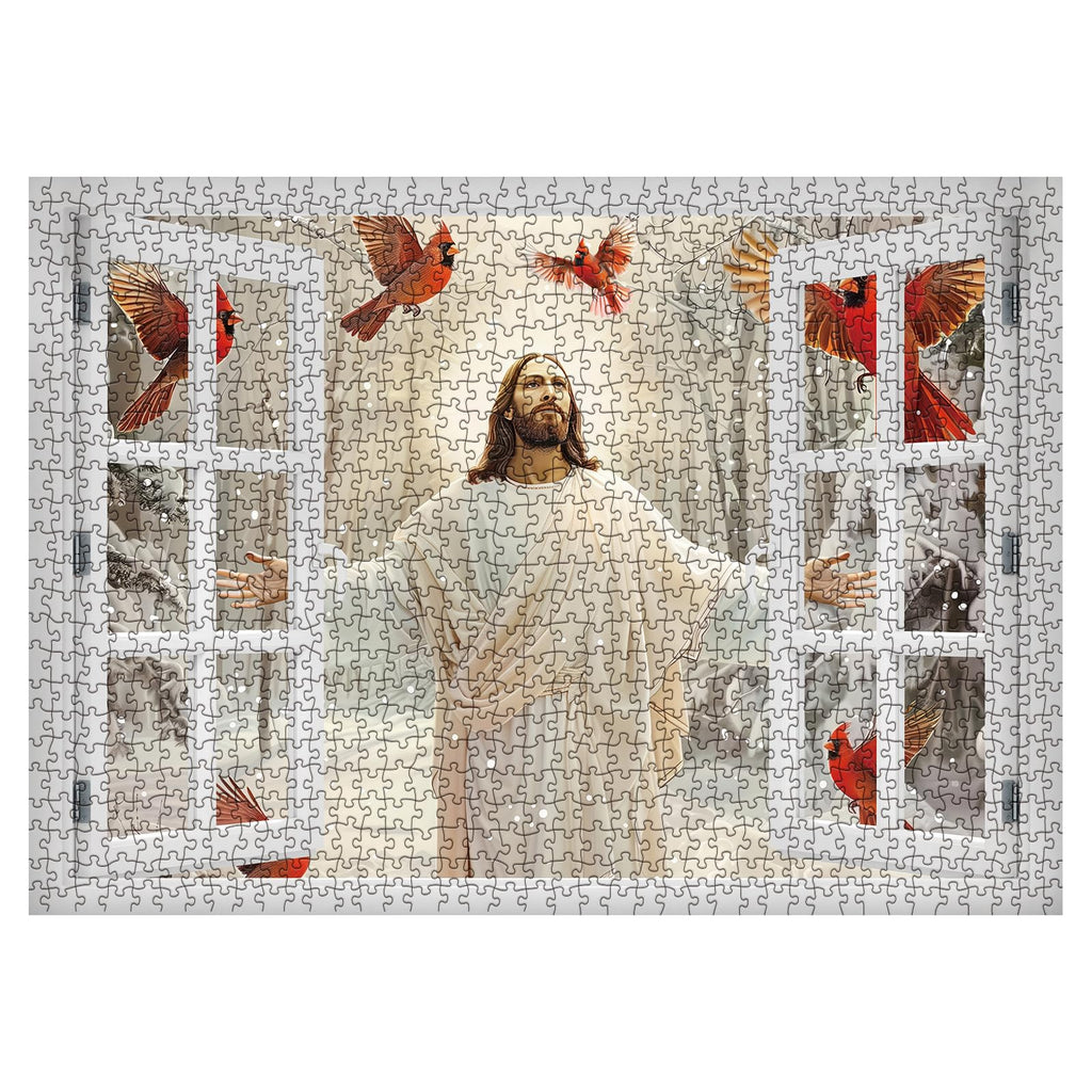 Religious 1000 Piece Jigsaw Puzzle – Winter Cardinal with Jesus Blessing – BBOLDIN
