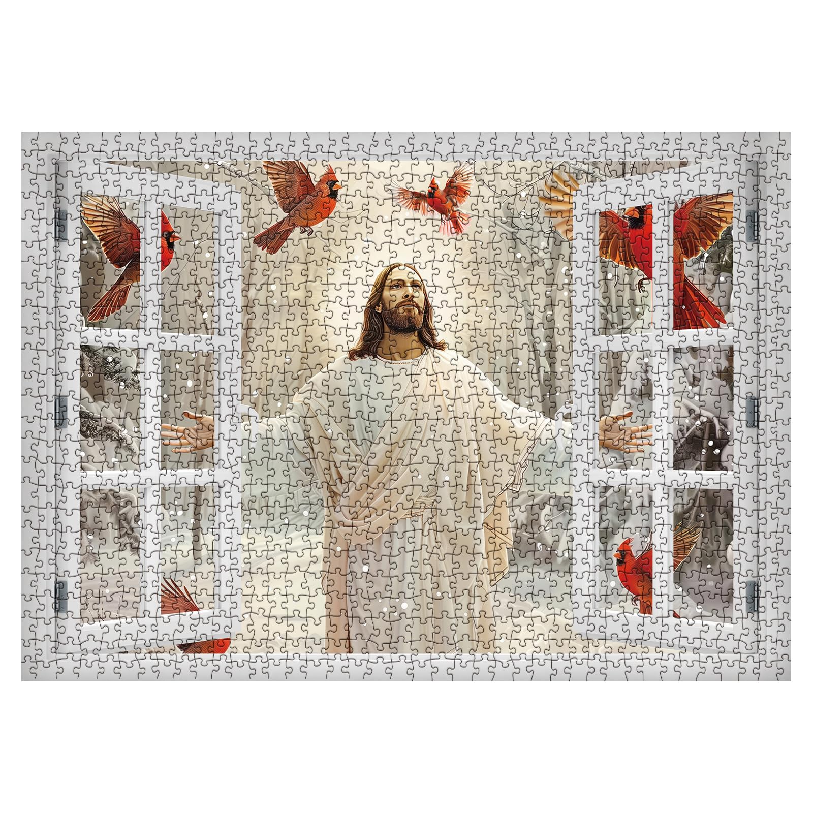 Religious 1000 Piece Jigsaw Puzzle – Winter Cardinal with Jesus Blessing – BBOLDIN