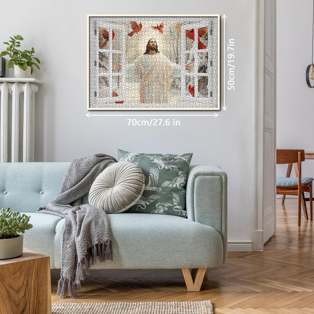 Religious 1000 Piece Jigsaw Puzzle – Winter Cardinal with Jesus Blessing – BBOLDIN