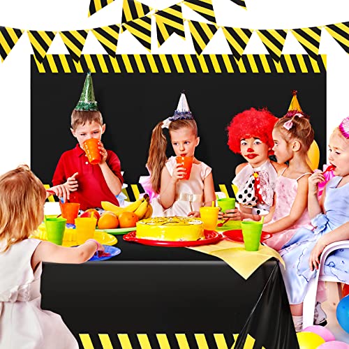 Remagr 6-Piece Construction Party Decor Set – Black Yellow Striped Tablecloths and Banners