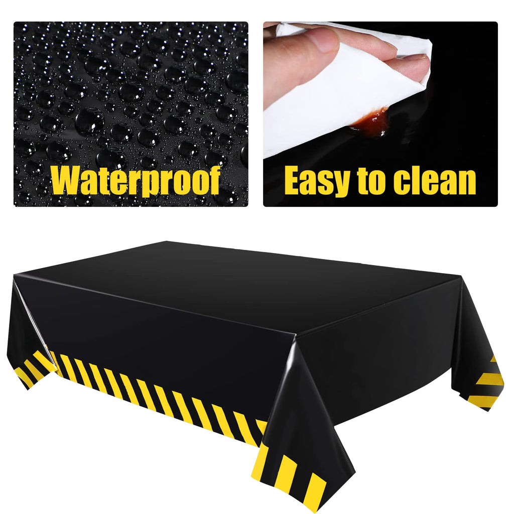 Remagr 6-Piece Construction Party Decor Set – Black Yellow Striped Tablecloths and Banners