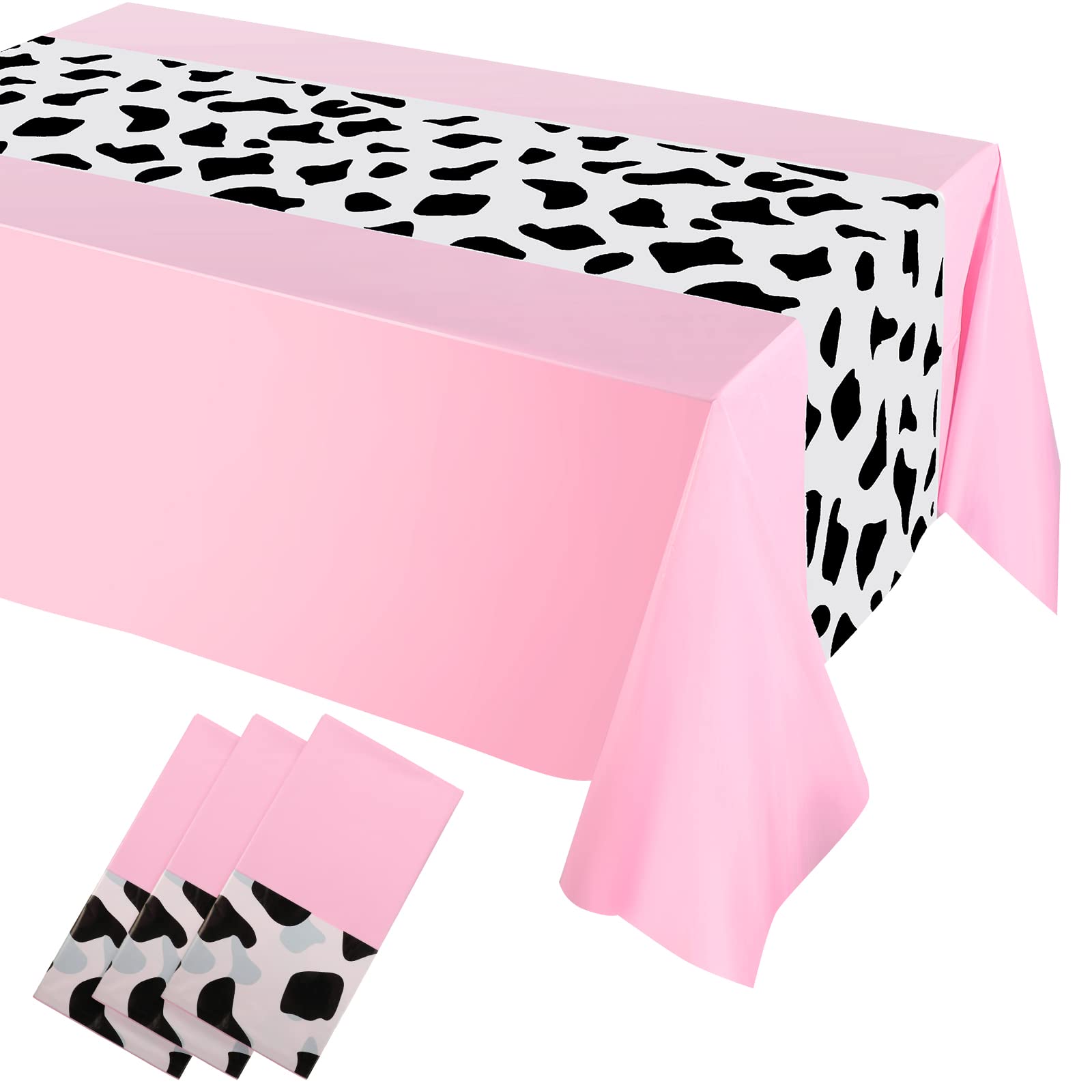 Remagr Pink Cow Print Disposable Tablecloths – 3 Pack 54x108 Inch for Cowboy Rodeo Parties