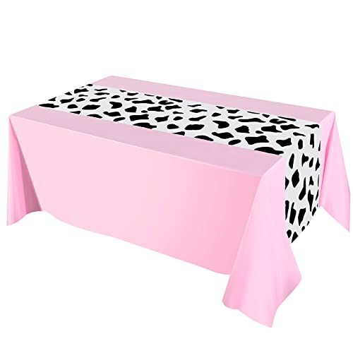 Remagr Pink Cow Print Disposable Tablecloths – 3 Pack 54x108 Inch for Cowboy Rodeo Parties