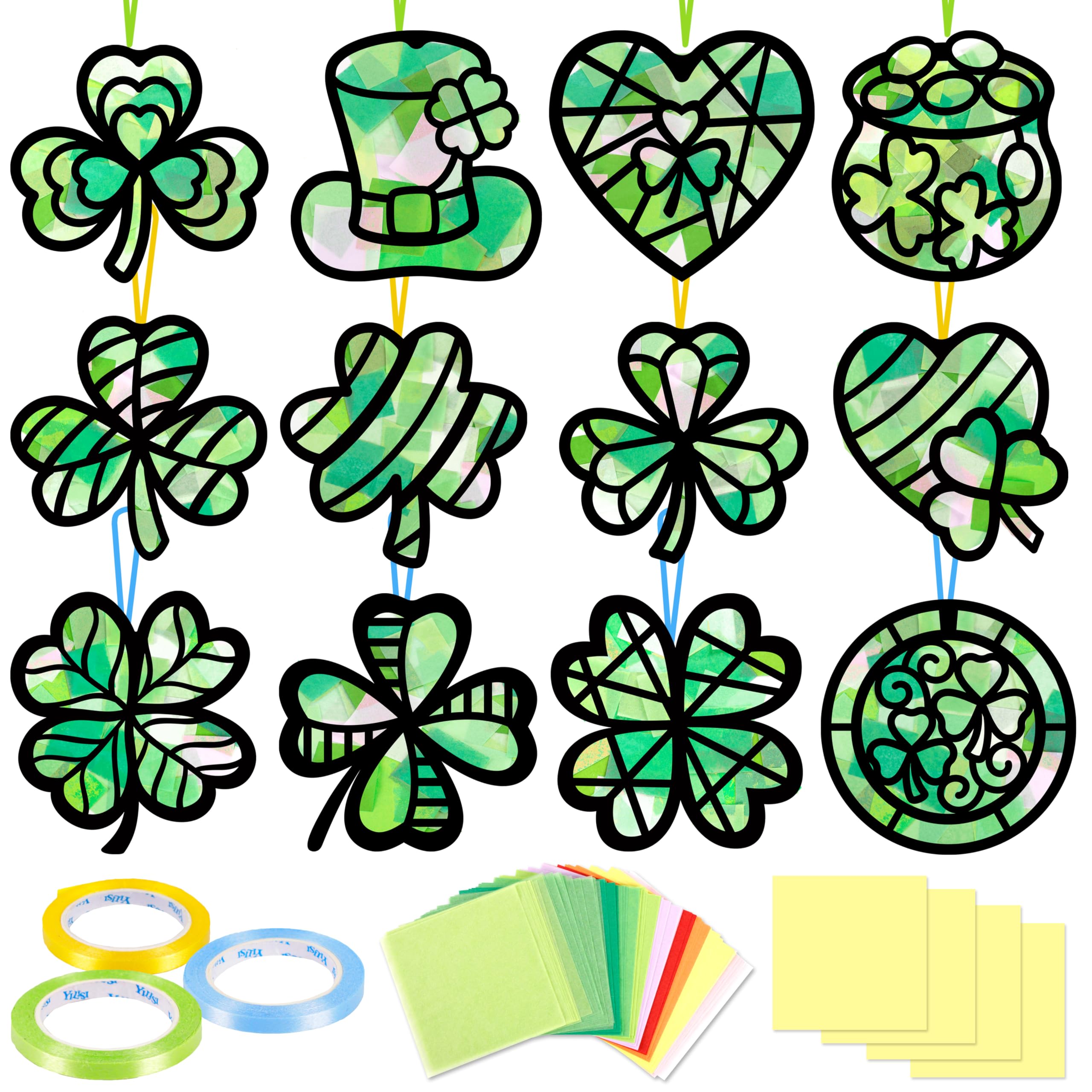 Renbuzhu St. Patrick's Day Suncatcher Craft Kit – 40 Shamrock Window Decorations