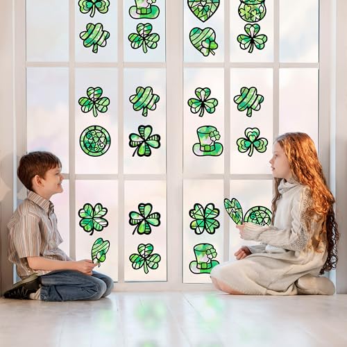 Renbuzhu St. Patrick's Day Suncatcher Craft Kit – 40 Shamrock Window Decorations
