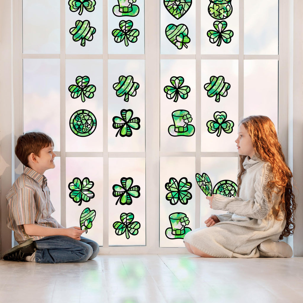 Renbuzhu St. Patrick's Day Suncatcher Craft Kit – 40 Shamrock Window Decorations