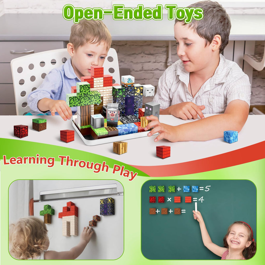 Resflycheng 70-Piece Magnetic Building Blocks with Metal Carry Case - Portable STEM Travel Toy for Kids Ages 3+