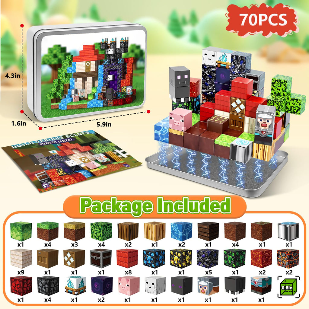 Resflycheng 70-Piece Magnetic Building Blocks with Metal Carry Case - Portable STEM Travel Toy for Kids Ages 3+
