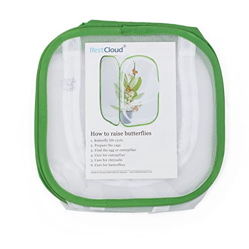 RESTCLOUD Two-Door Butterfly Habitat – 12x12x12 Pop-Up Mesh Cage with Clear Viewing Window