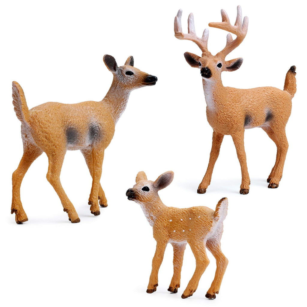 RESTCLOUD White-Tailed Deer Figurines Set of 3 – Hand-Painted Buck, Doe, Fawn Cake Toppers and Woodland Animals