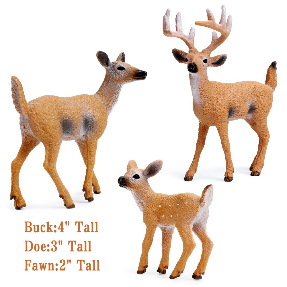 RESTCLOUD White-Tailed Deer Figurines Set of 3 – Hand-Painted Buck, Doe, Fawn Cake Toppers and Woodland Animals