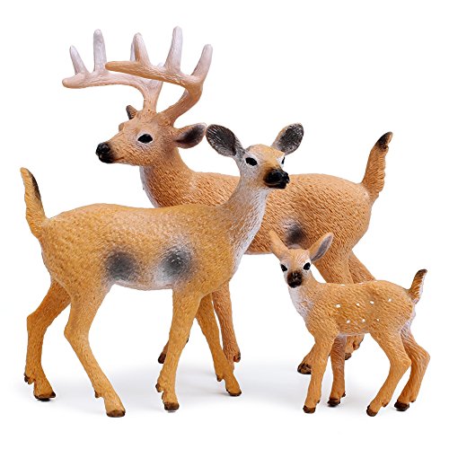 RESTCLOUD White-Tailed Deer Figurines Set of 3 – Hand-Painted Buck, Doe, Fawn Cake Toppers and Woodland Animals