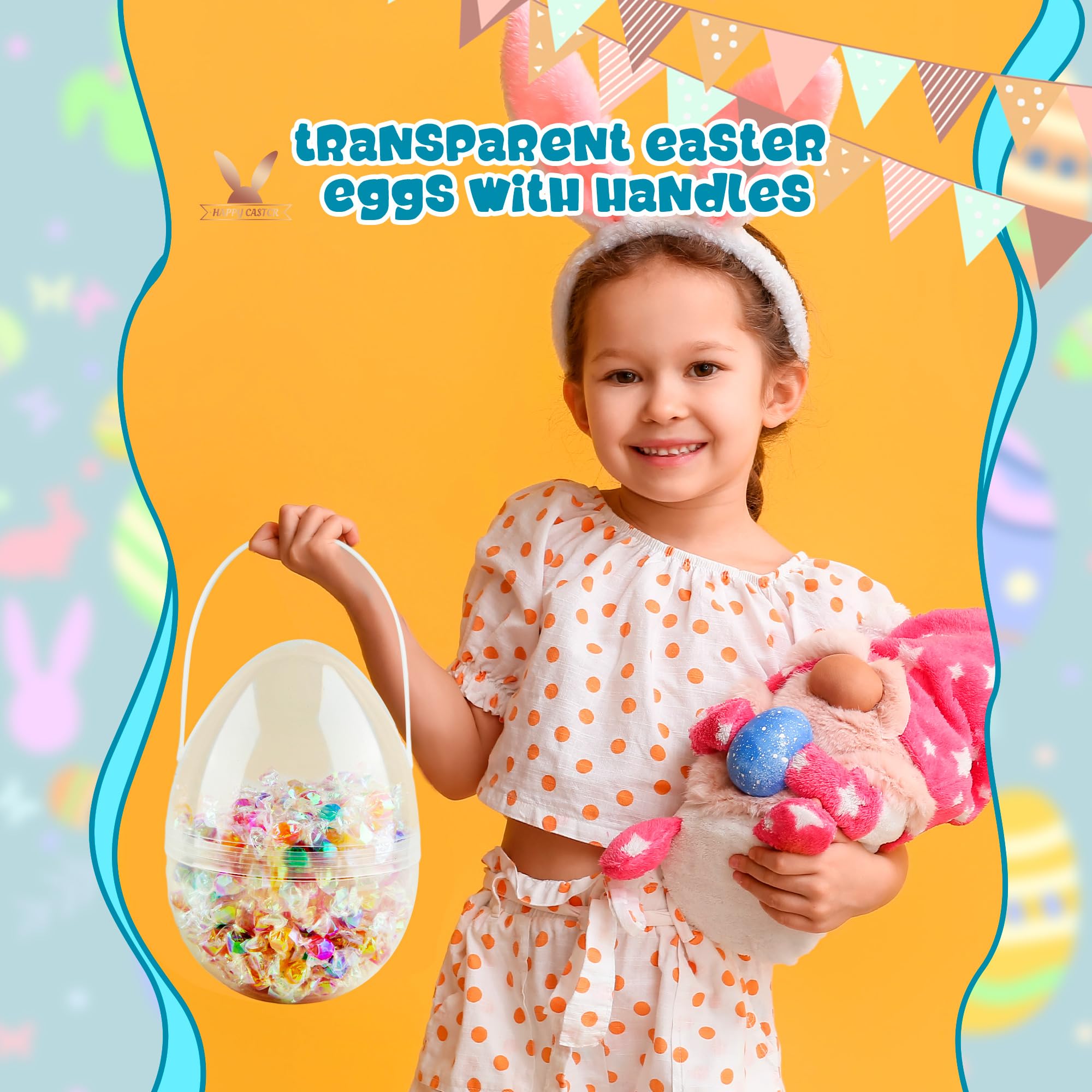 Restroma 6-Pack 10 Inch Clear Plastic Easter Eggs with Handles - Jumbo Fillable Eggs for DIY Decorating and Egg Hunt