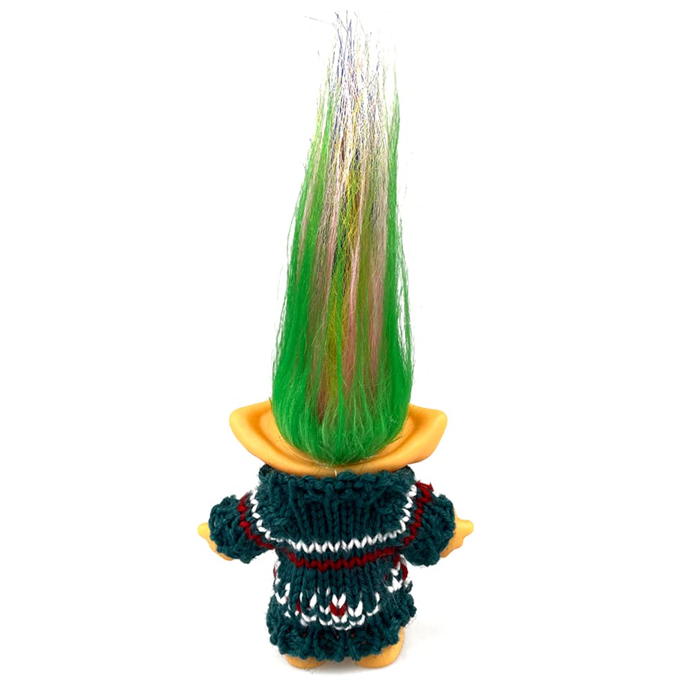 Retro Troll Doll by Yintlilocn - 7.5" Green Vintage Troll with Wool Clothes for Collections, School Projects, Party Favors
