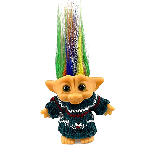 Retro Troll Doll by Yintlilocn - 7.5" Green Vintage Troll with Wool Clothes for Collections, School Projects, Party Favors