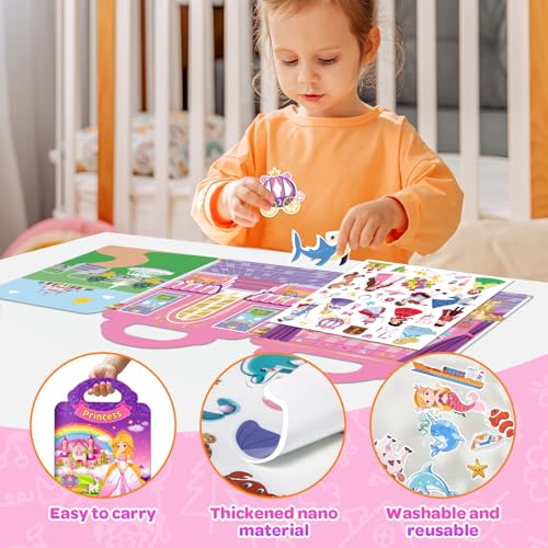 Reusable Sticker Books for Toddlers 1-3 Girls – 2 Pack Princess & Fashion Jelly Stickers Travel Toy