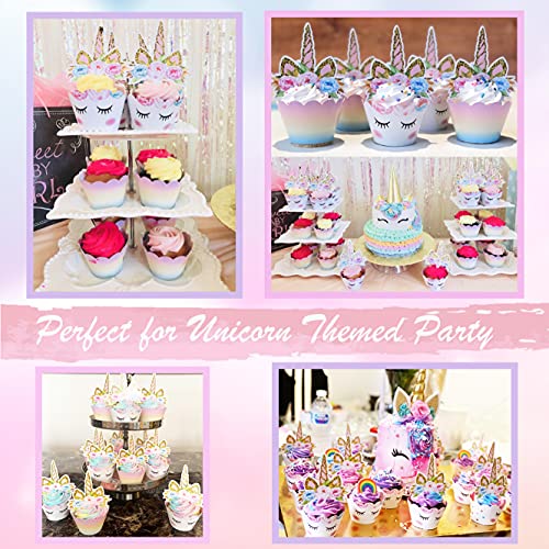 Reversible Rainbow Cupcake Liners and Unicorn Toppers Set for Birthdays – 30 of Each