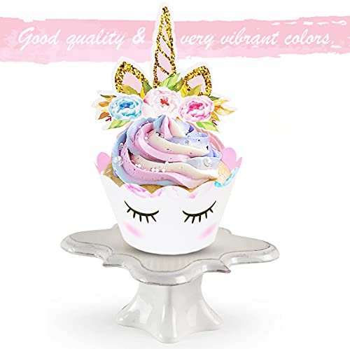 Reversible Rainbow Cupcake Liners and Unicorn Toppers Set for Birthdays – 30 of Each