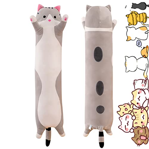 Rexinc Long Gray Cat Plush Pillow Toy – Soft Cute Stuffed Animal Body Pillow (19.68 inches)