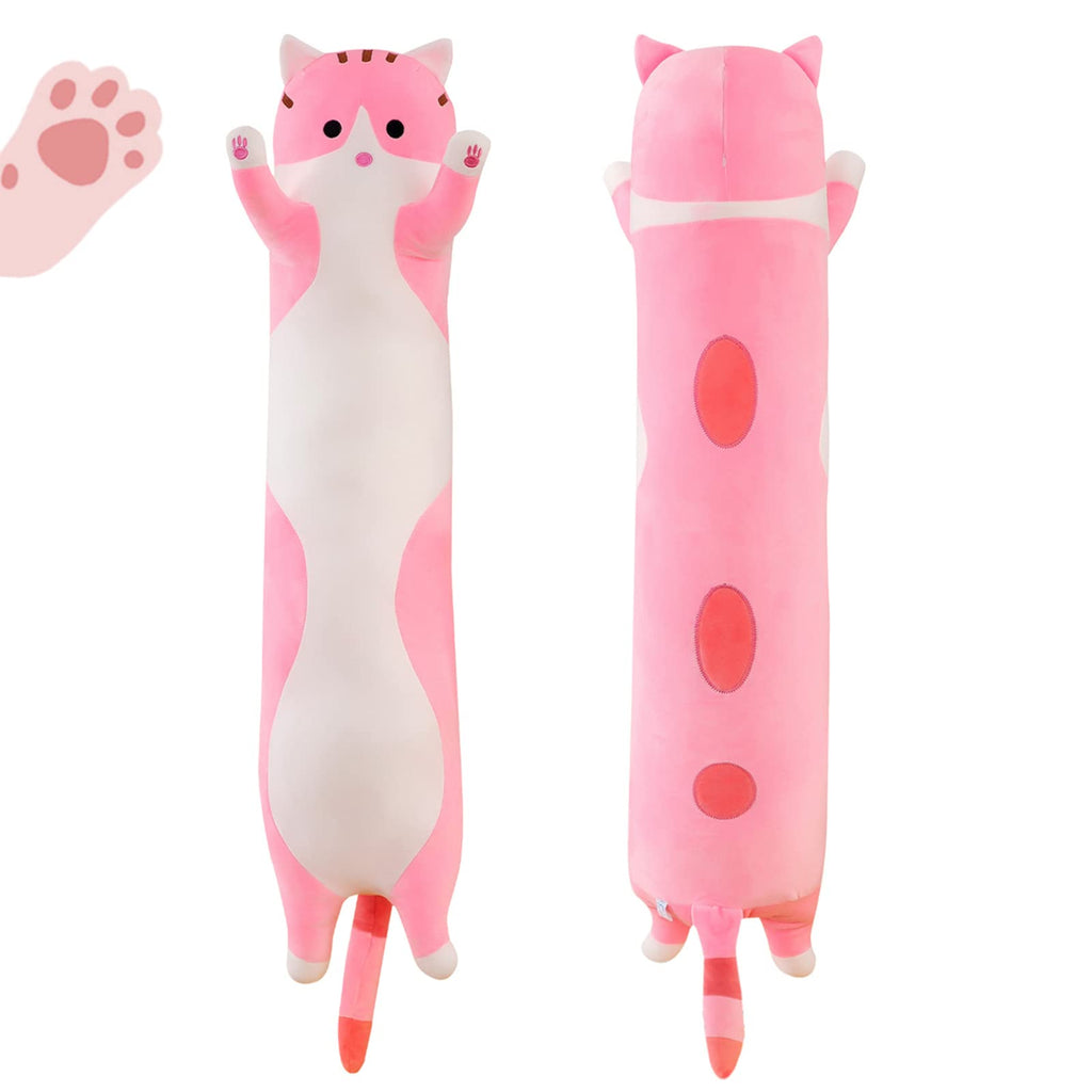 Rexinc Long Pink Cat Plush Pillow – Cute Soft Body Pillow for Sleep & Snuggling (4 Sizes up to 43.3 inches)