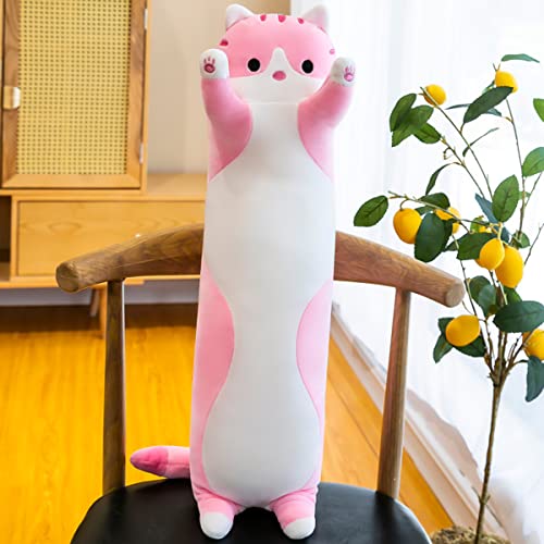 Rexinc Long Pink Cat Plush Pillow – Cute Soft Body Pillow for Sleep & Snuggling (4 Sizes up to 43.3 inches)