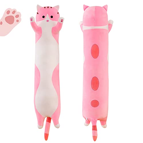 Rexinc Long Pink Cat Plush Pillow – Cute Soft Body Pillow for Sleep & Snuggling (4 Sizes up to 43.3 inches)