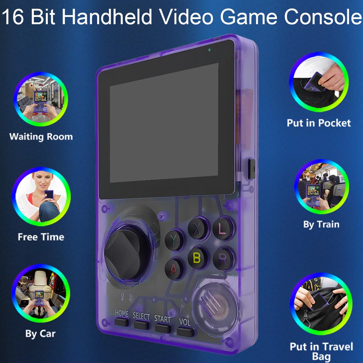 RFetomax 16-Bit Handheld Game Console with 100 Games, 2.8-Inch Screen, Purple