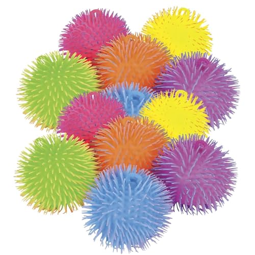 Rhode Island Novelty 9" Two-Tone Puffer Ball – Pack of 6 Fidget Sensory Toys with Stretchy Bristles
