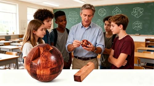 RICHOOSE Wooden Brain Teaser Puzzle Ball - 3D IQ Game for Adults, Teens, Seniors - Challenging Assembly & Disassembly Logic Toy with Stand - Stress Relief Desk Decor