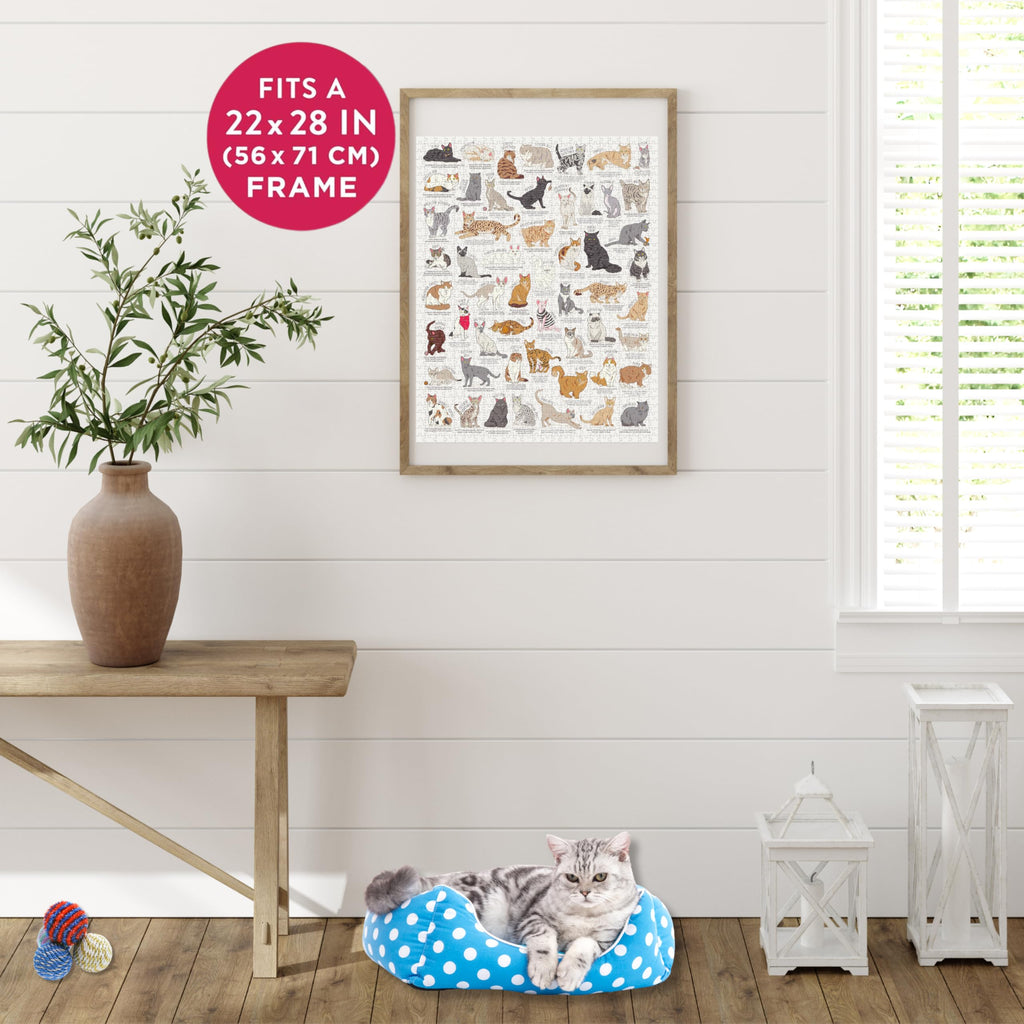 Ridley's 1,000-Piece Cat Lover's Jigsaw Puzzle – Learn 54 Cat Breeds, Includes Poster Guide, Sturdy Storage Tube, Finished Size 28" x 22"