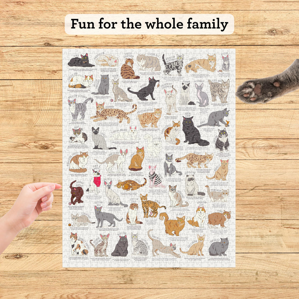 Ridley's 1,000-Piece Cat Lover's Jigsaw Puzzle – Learn 54 Cat Breeds, Includes Poster Guide, Sturdy Storage Tube, Finished Size 28" x 22"