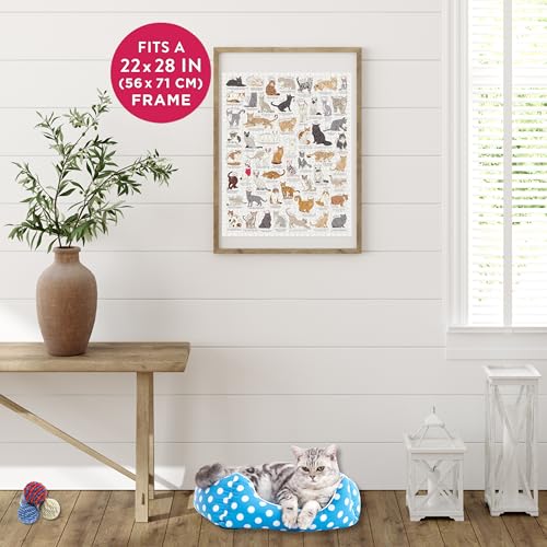 Ridley's 1,000-Piece Cat Lover's Jigsaw Puzzle – Learn 54 Cat Breeds, Includes Poster Guide, Sturdy Storage Tube, Finished Size 28" x 22"