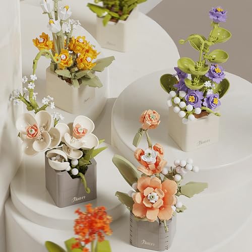 RIESEK Orchid Flower Bouquet Building Set – 231 Piece Mini Plant Bonsai Blocks for Adults, Kids, Home Office Decor, Birthday Gift