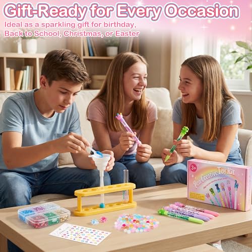 Rilcn DIY Pen Making Kit – 41 Pcs Glitter Floaty Pens Craft Set for Girls Ages 6-12