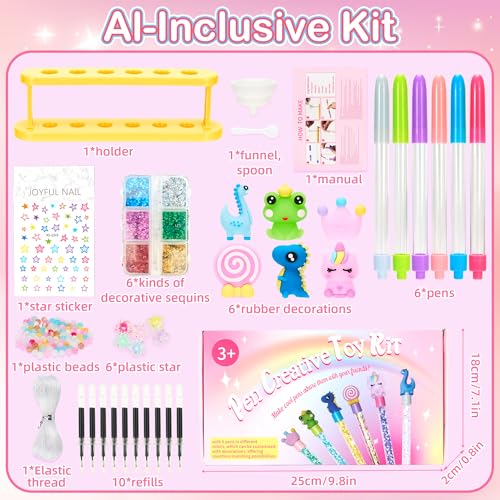 Rilcn DIY Pen Making Kit – 41 Pcs Glitter Floaty Pens Craft Set for Girls Ages 6-12