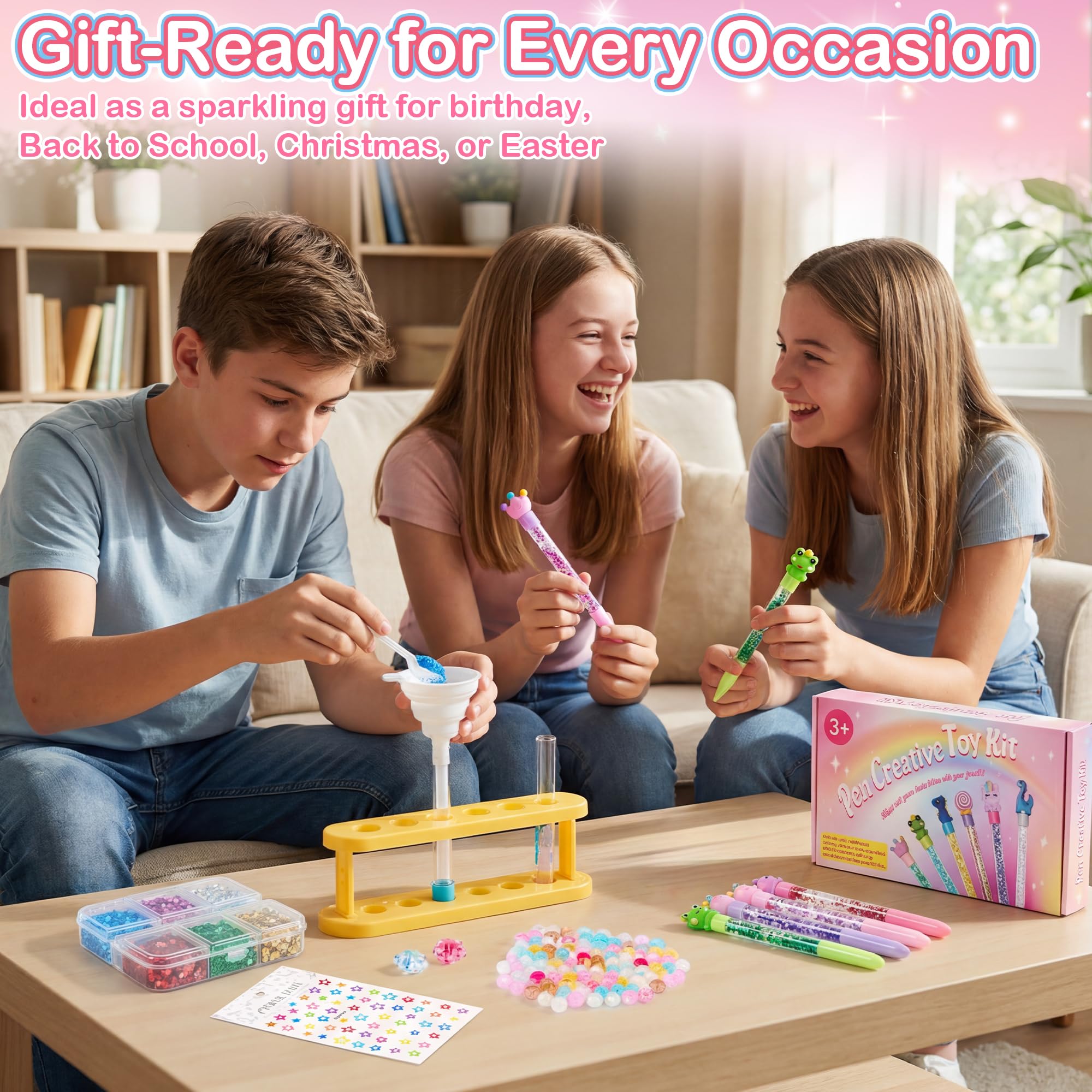 Rilcn DIY Pen Making Kit – 41 Pcs Glitter Floaty Pens Craft Set for Girls Ages 6-12