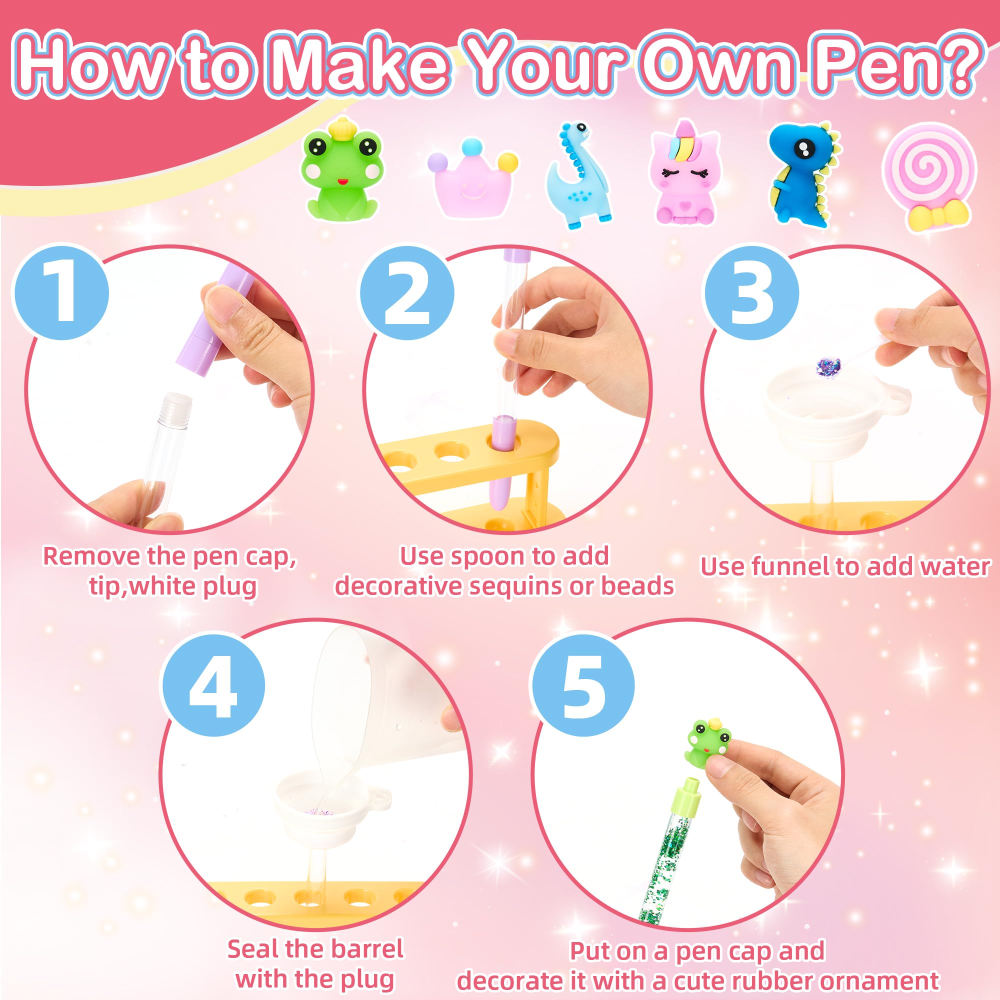 Rilcn DIY Pen Making Kit – 41 Pcs Glitter Floaty Pens Craft Set for Girls Ages 6-12