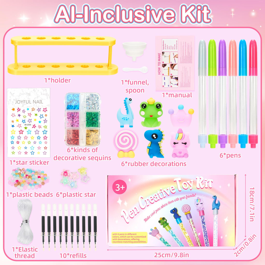 Rilcn DIY Pen Making Kit – 41 Pcs Glitter Floaty Pens Craft Set for Girls Ages 6-12