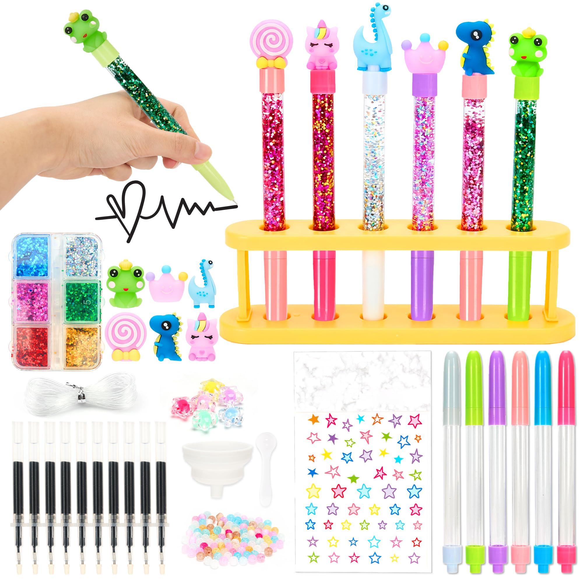 Rilcn DIY Pen Making Kit – 41 Pcs Glitter Floaty Pens Craft Set for Girls Ages 6-12