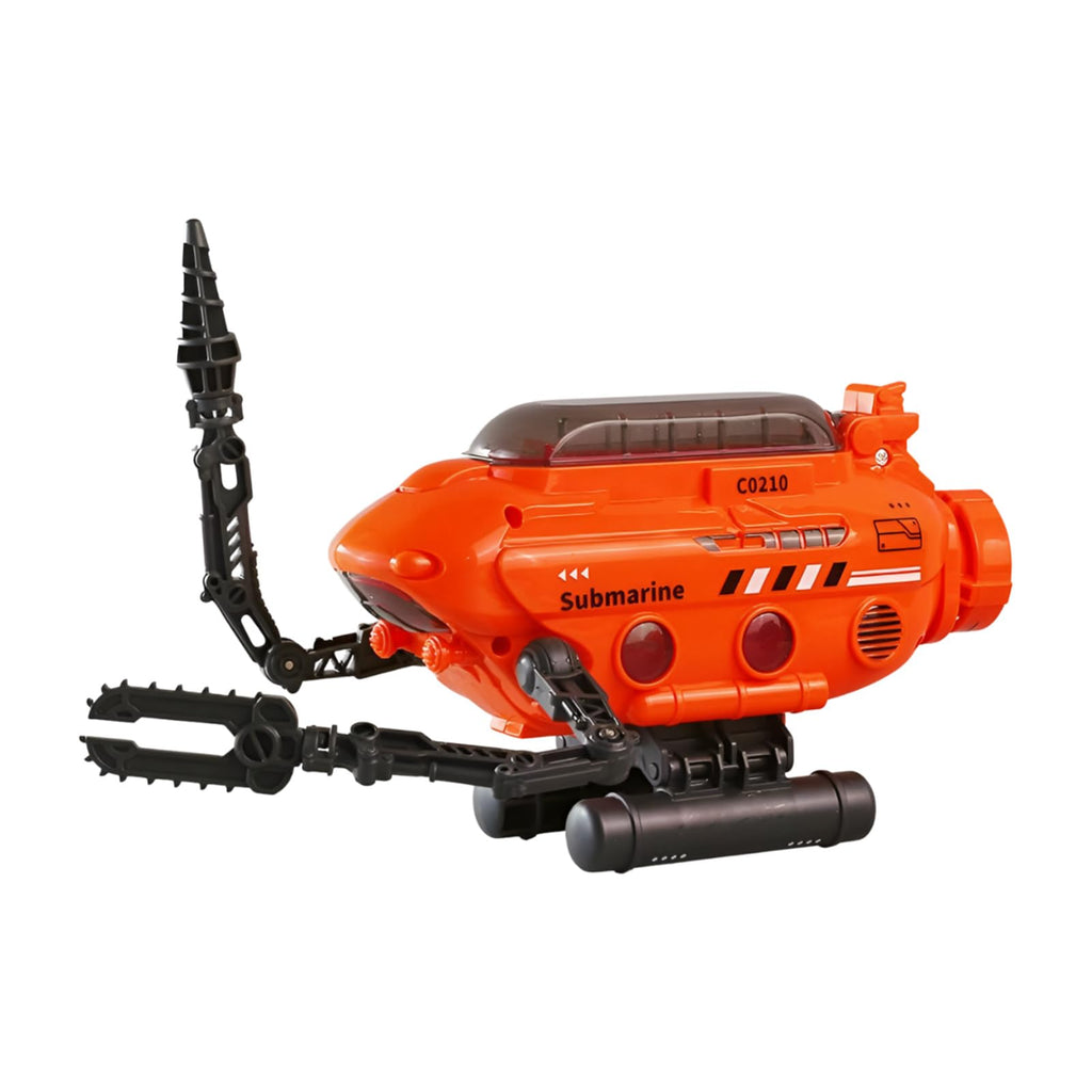 Rinnland Orange Submarine Toy with Robotic Arms, Adjustable Base & Openable Cabin for Kids