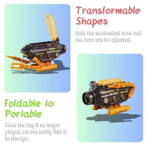 Rinnland Orange Submarine Toy with Robotic Arms, Adjustable Base & Openable Cabin for Kids