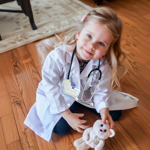 RioRand Kids Doctor Lab Coat Costume Set with Working Stethoscope, Ages 3-12