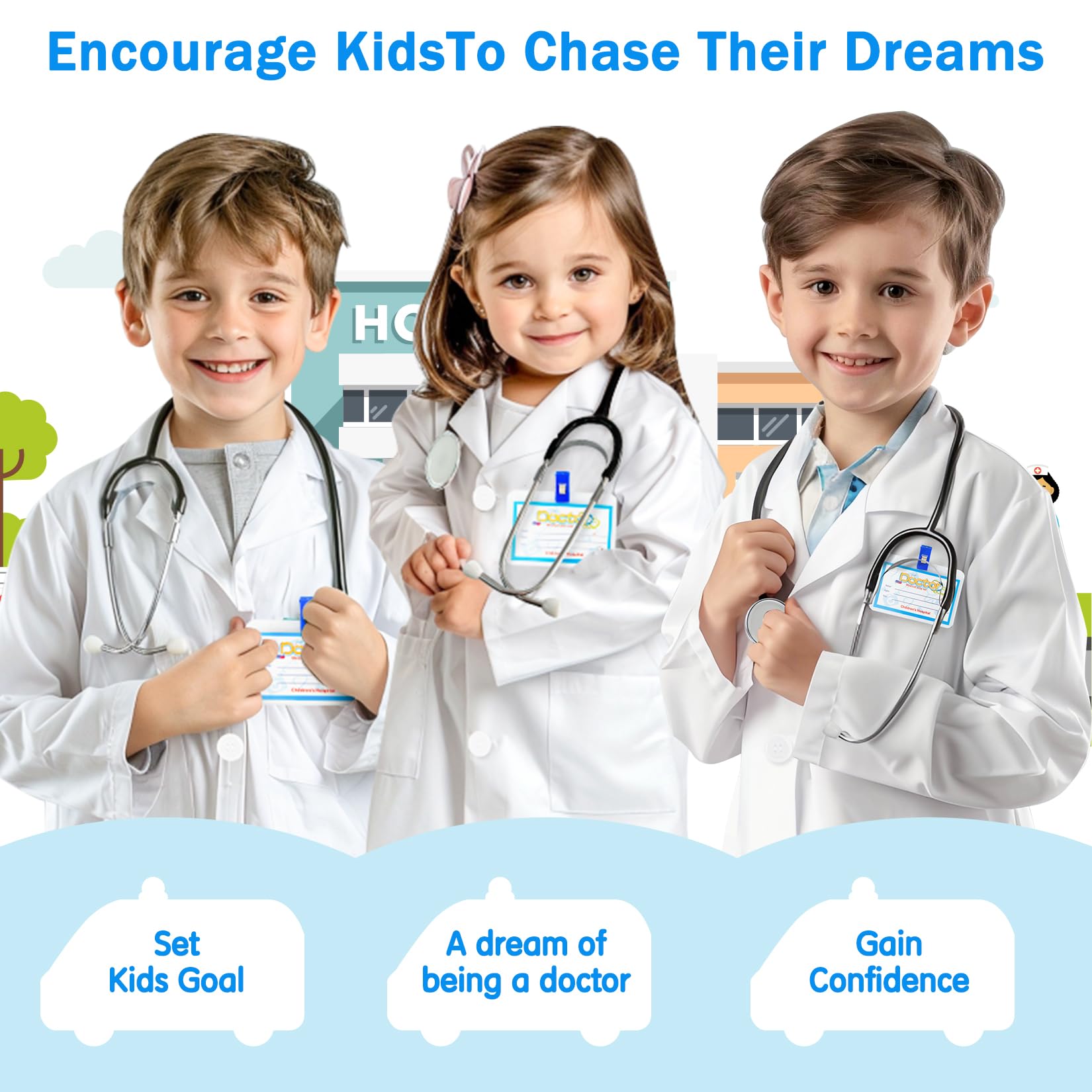 RioRand Kids Doctor Lab Coat Costume Set with Working Stethoscope, Ages 3-12